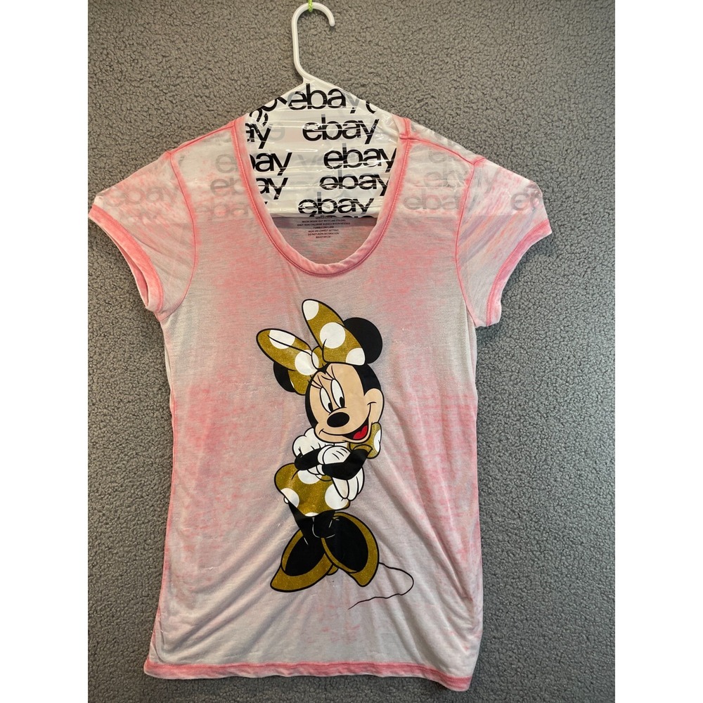 Disney Women's Minnie Mouse Pink V Neck Minnie Mouse T-Shirt Size XL